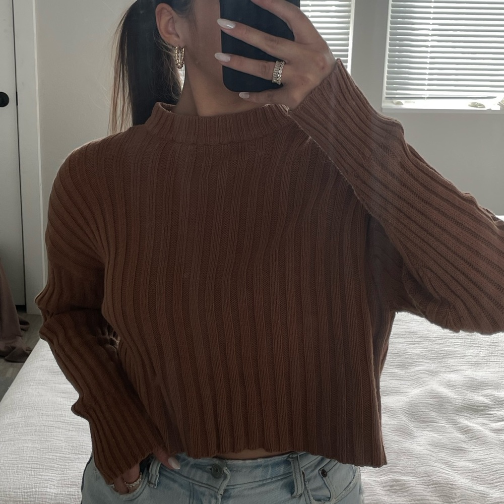American Eagle Cropped Brown Sweater